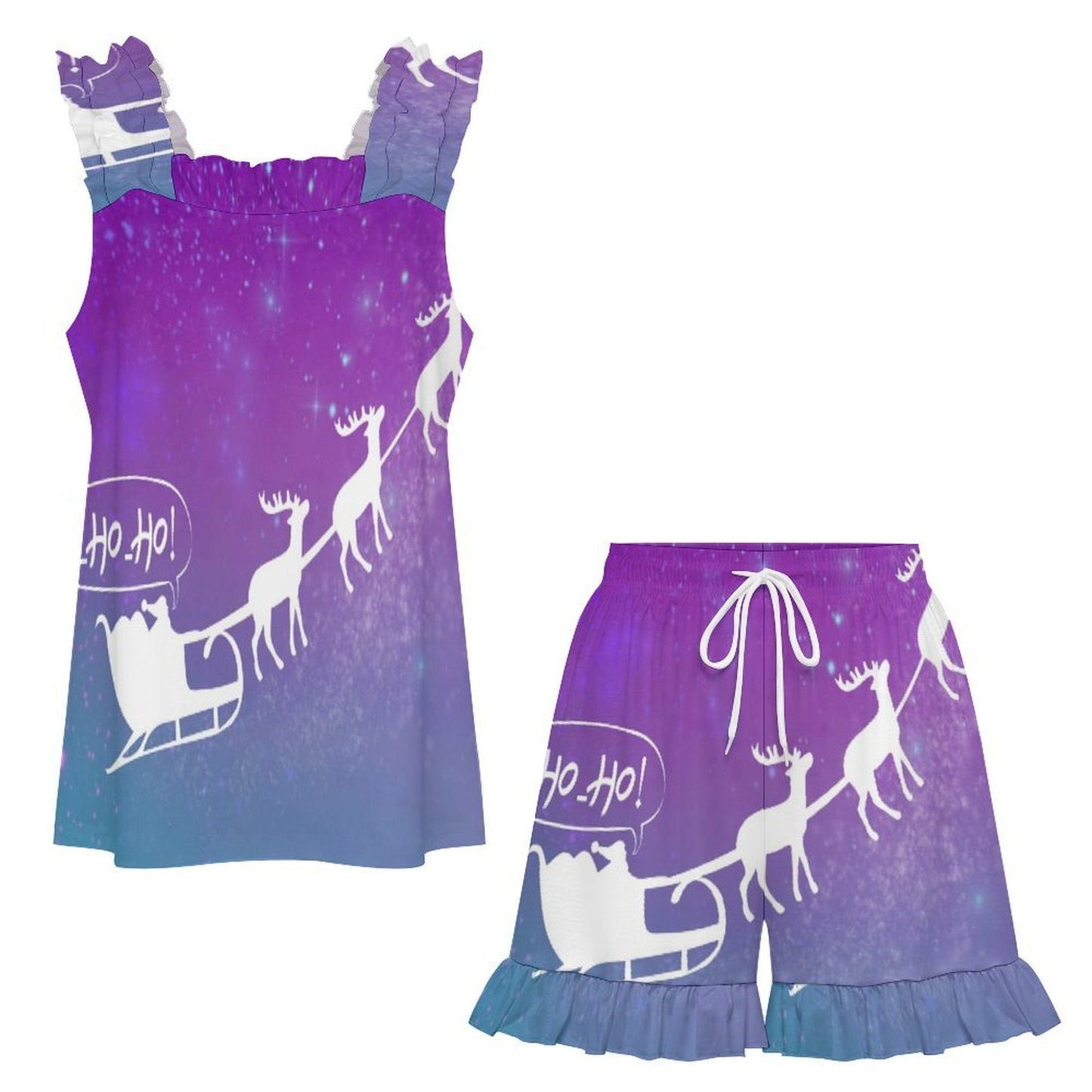 Custom Ruffle Strap Cami and Shorts Pajama Set for Women — S to 5XL