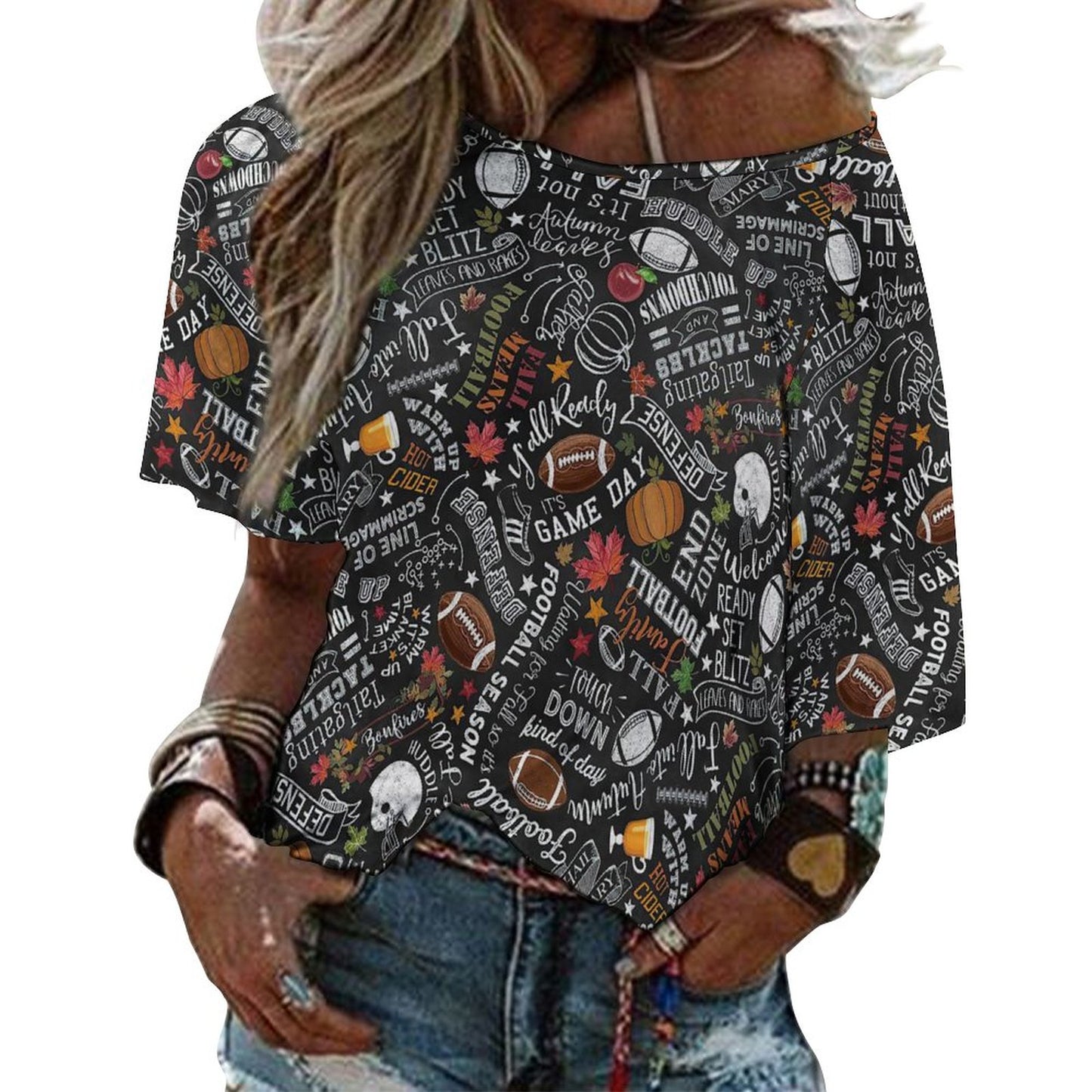 Custom Loose Fit Off-Shoulder Batwing Top | Plus Size Mid-Sleeve Tee