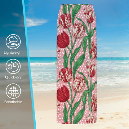 Custom Printed Sheer Mesh Slit Maxi Skirt Cover-Up