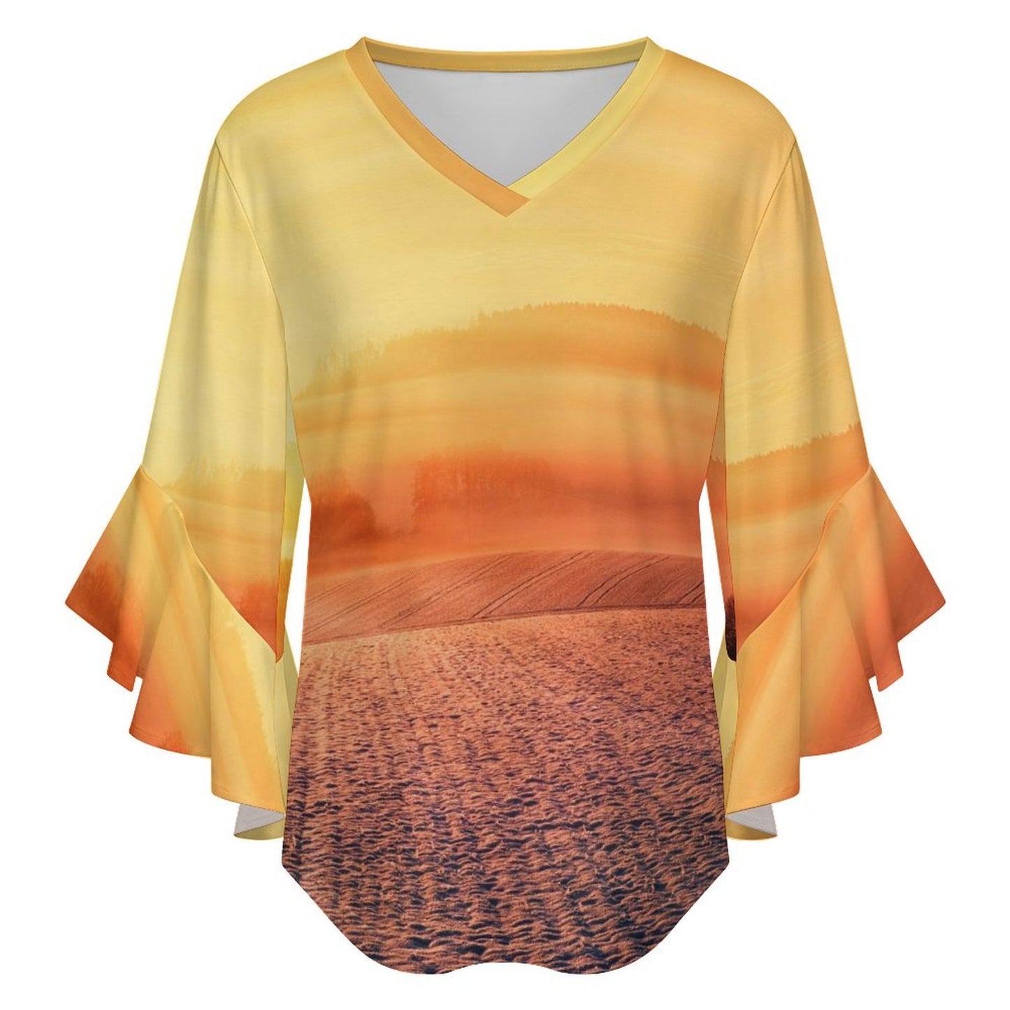 Custom Ruffle Bell Sleeve Top | Women's V-Neck Blouse