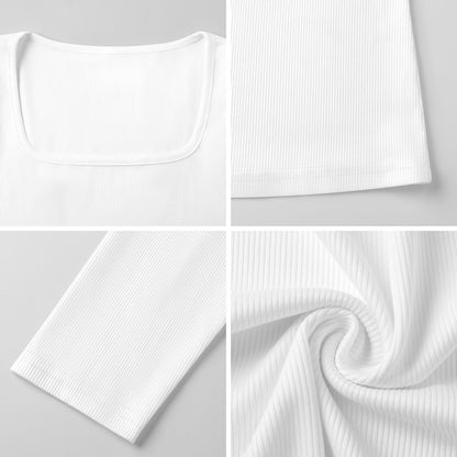 Custom Women's Square Neck Ribbed Long Sleeve Top