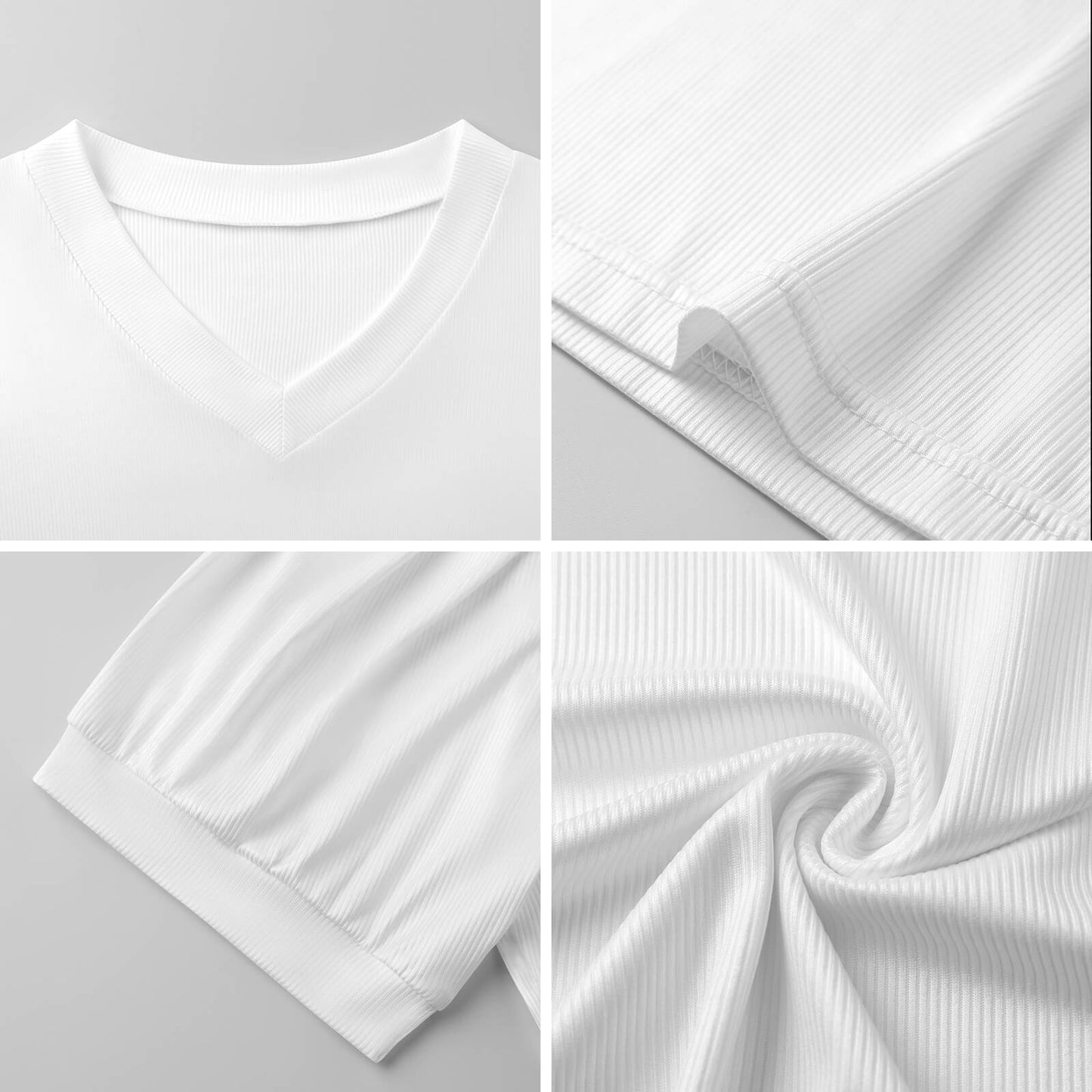 Women’s V-Neck Puff Sleeve T-Shirt in Small Rib Knit Fabric with Custom Heat Transfer Print