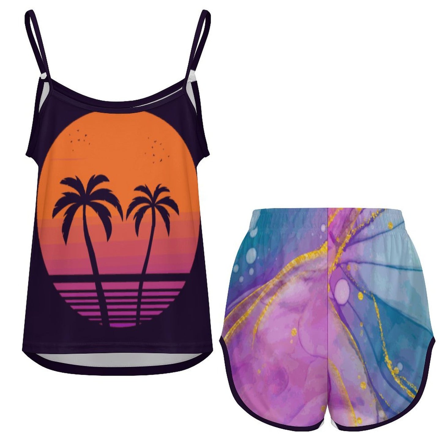 Custom Ice Silk Pajama Set | Personalized Camisole & Shorts Sleepwear