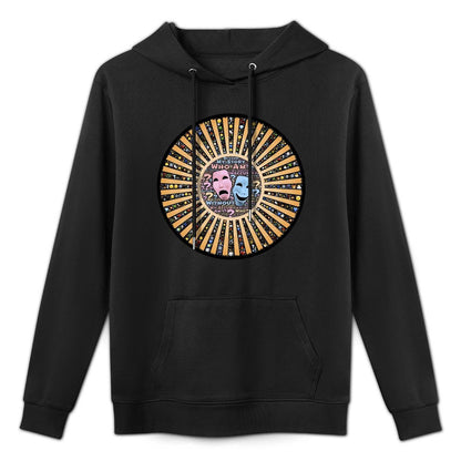 Custom Theatre Mask Graphic Hoodie | 'Who Am I' Philosophical Sweatshirt