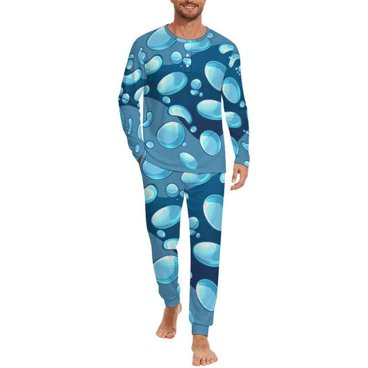 Men's Henley Pajama Set with Custom Design - Two-Piece Loungewear