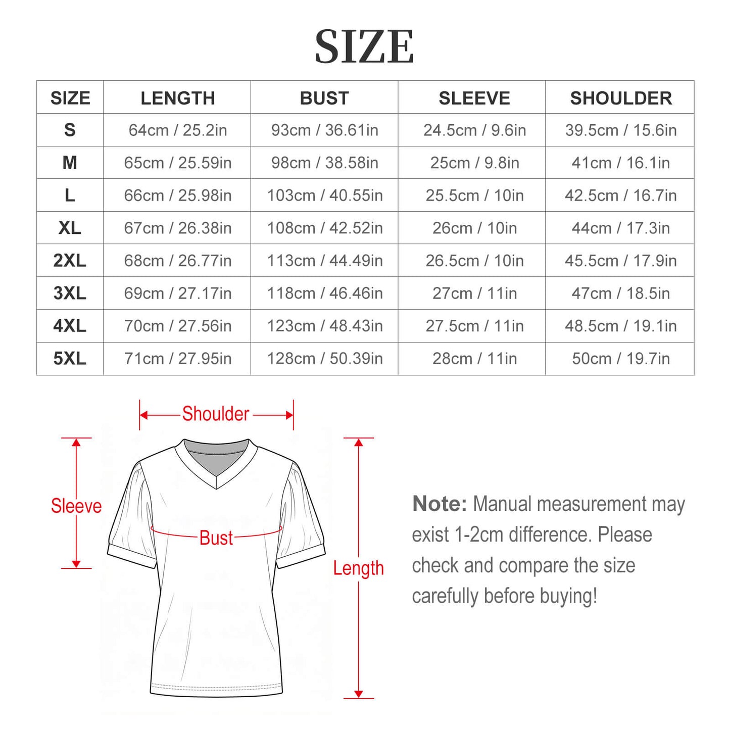 Women’s V-Neck Puff Sleeve T-Shirt in Small Rib Knit Fabric with Custom Heat Transfer Print