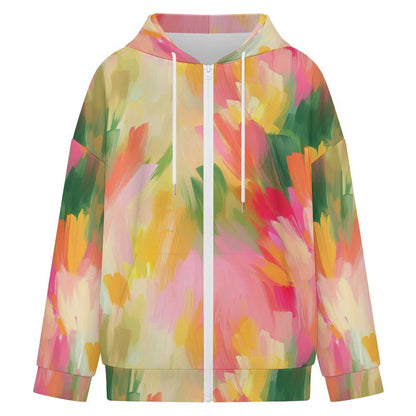 Women's Full Zip Hooded Sweatshirt with Custom Graphic Design