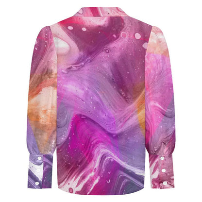Custom Satin Lantern Sleeve Blouse for Women with Personalized Print