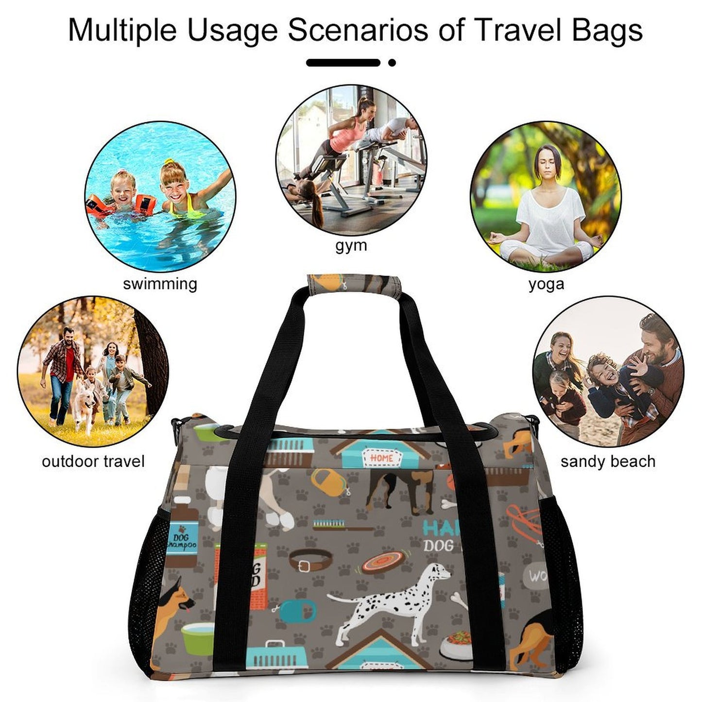 Personalized Weekender Duffel Bag with Custom Print and Adjustable Shoulder Strap