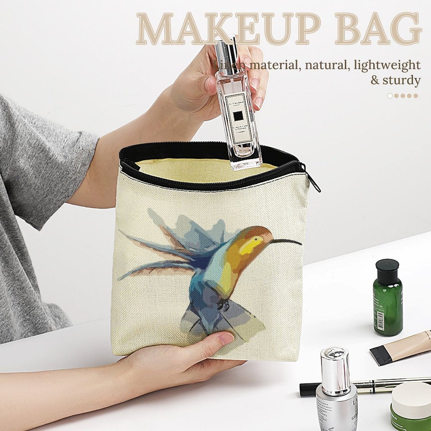 Custom Linen Cosmetic Bag | Personalized Photo Makeup Pouch