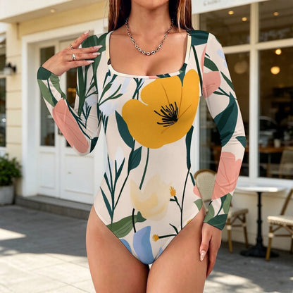 Custom Square Neck Long Sleeve Bodysuit for Women