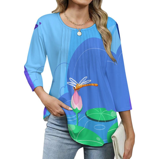 Custom Ruched 3/4 Sleeve Top | Personalized Women's Blouse with Photo