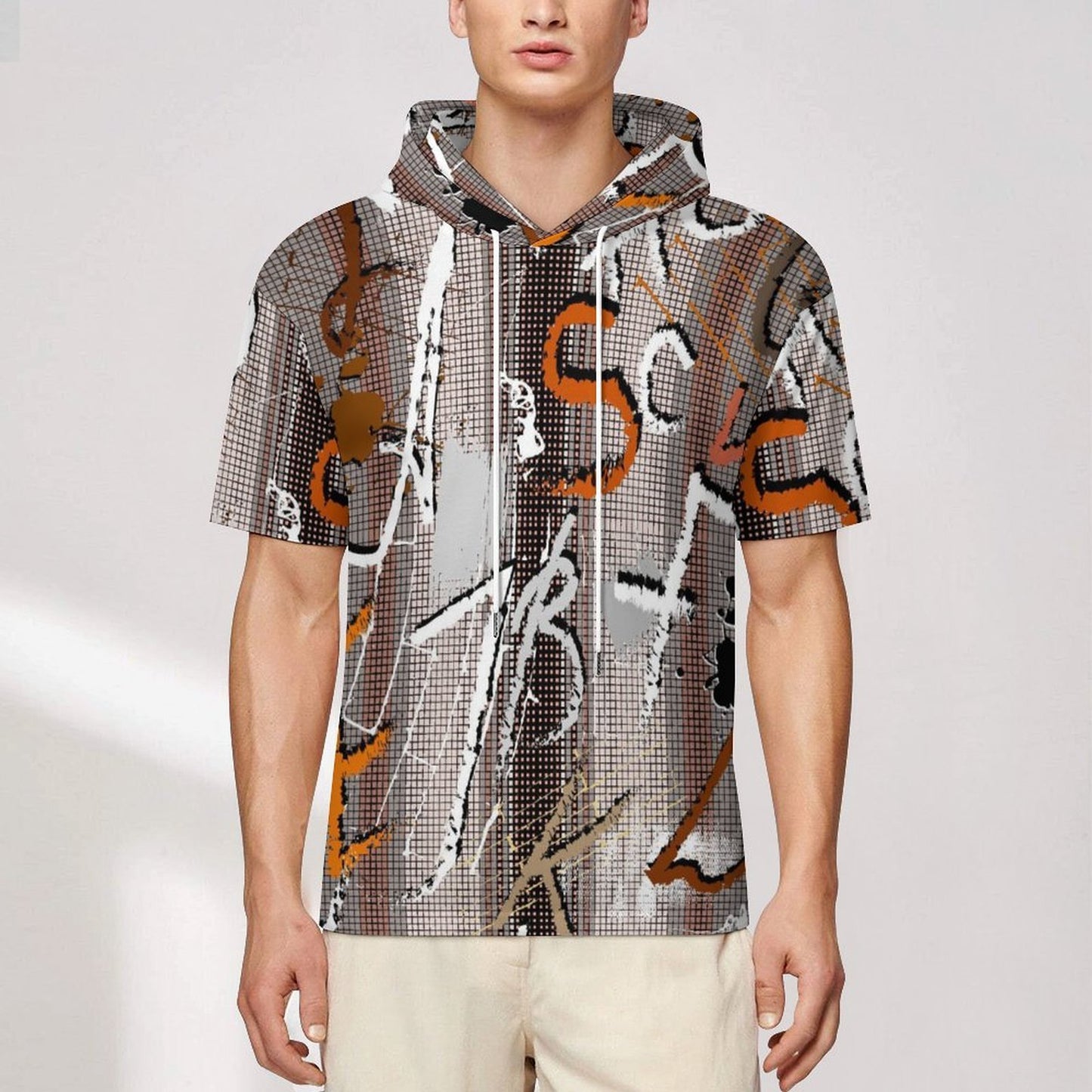 Mid-Sleeve Hooded Sweatshirt in Fish Scale Fabric with Custom Heat Transfer Print