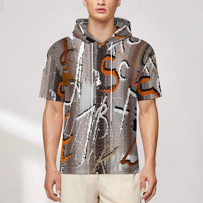 Mid-Sleeve Hooded Sweatshirt in Fish Scale Fabric with Custom Heat Transfer Print