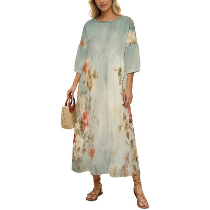 Custom Printed High Waist Babydoll Midi Dress for Women
