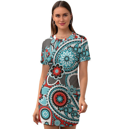 Short Sleeve Bodycon Dress Custom Print | Pullover Knee Length Fitted