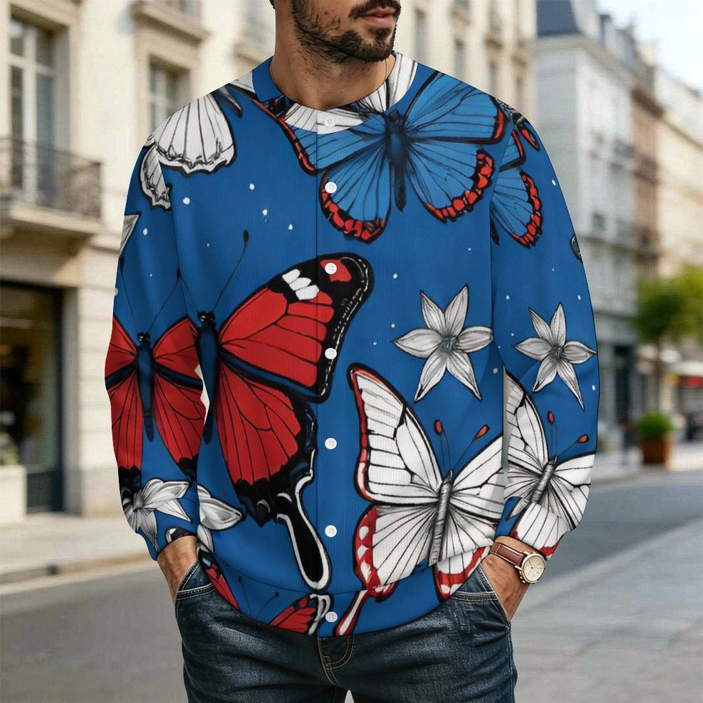 Custom Men's Cardigan Sweater with Personalized Print