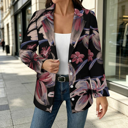 Women's Knit Blazer Jacket with Lapel Collar and Custom Print Option