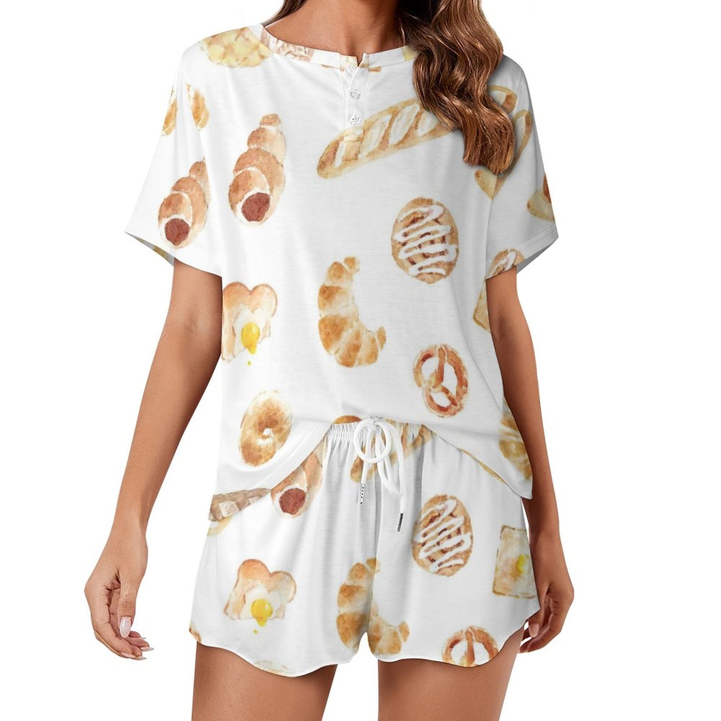 Custom Women's Two-Piece Short Sleeve Loungewear Set | Soft Pajama Short Set