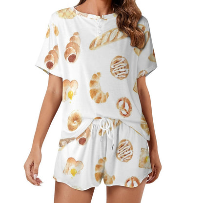 Custom Women's Two-Piece Short Sleeve Loungewear Set | Soft Pajama Short Set