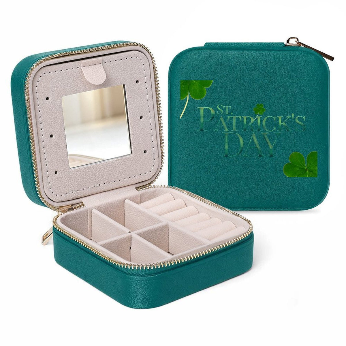 Personalized Square Velvet Jewelry Box with Mirror and Zipper Closure