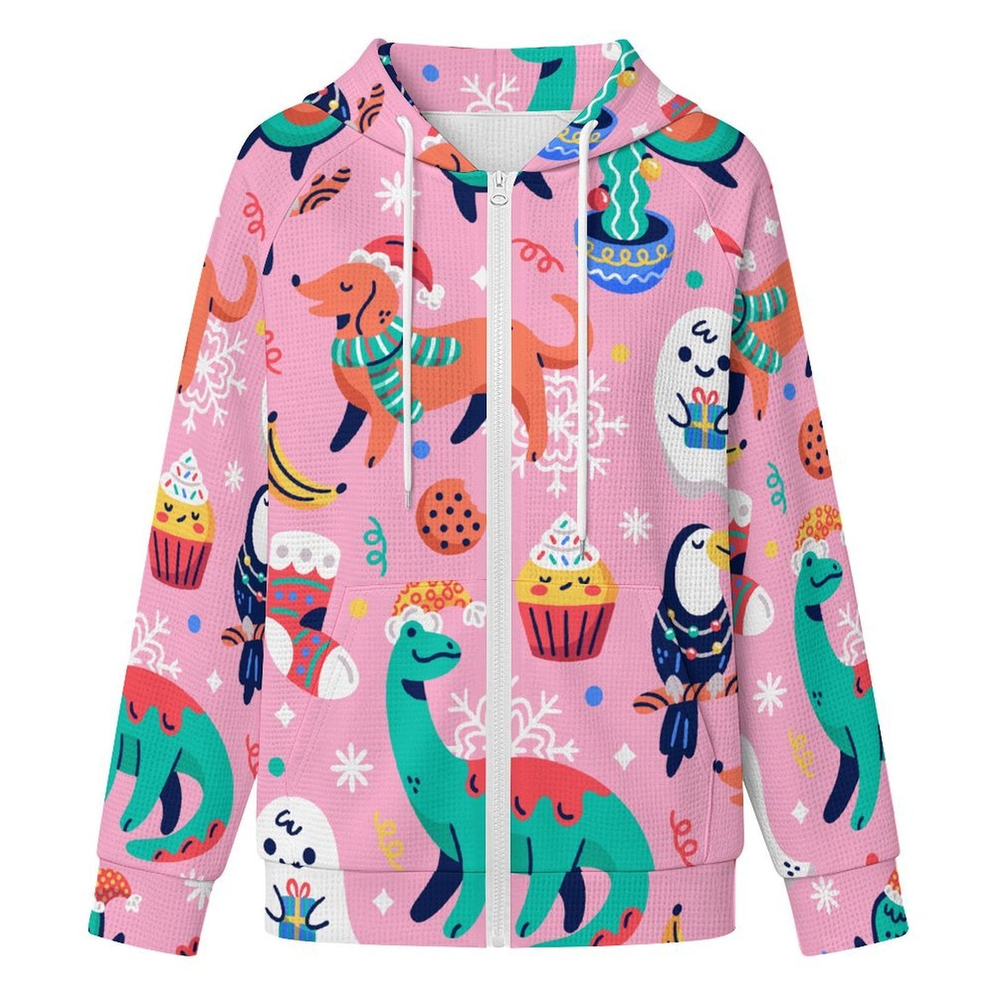 Women's Waffle Knit Full-Zip Hoodie with Custom Print
