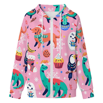 Women's Waffle Knit Full-Zip Hoodie with Custom Print