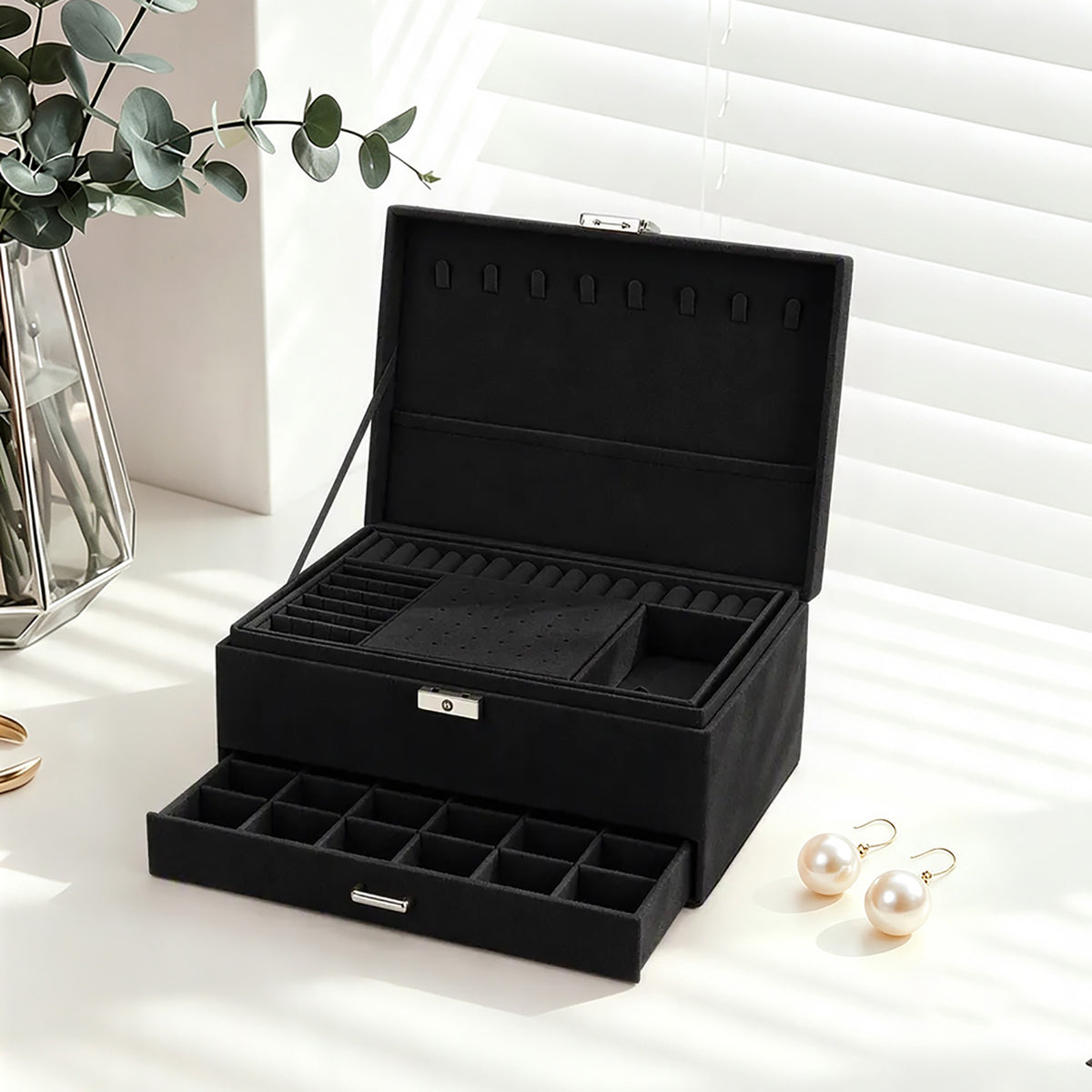 Personalized Three-Layer Suede Jewelry Organizer with Foil Stamping