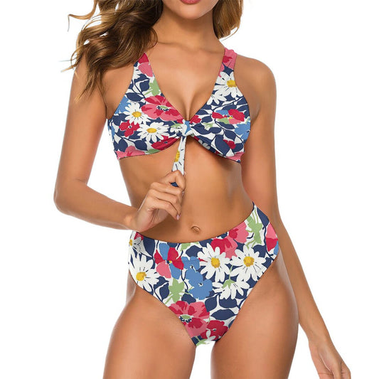 Custom Printed High-Waisted Tie-Front Bikini