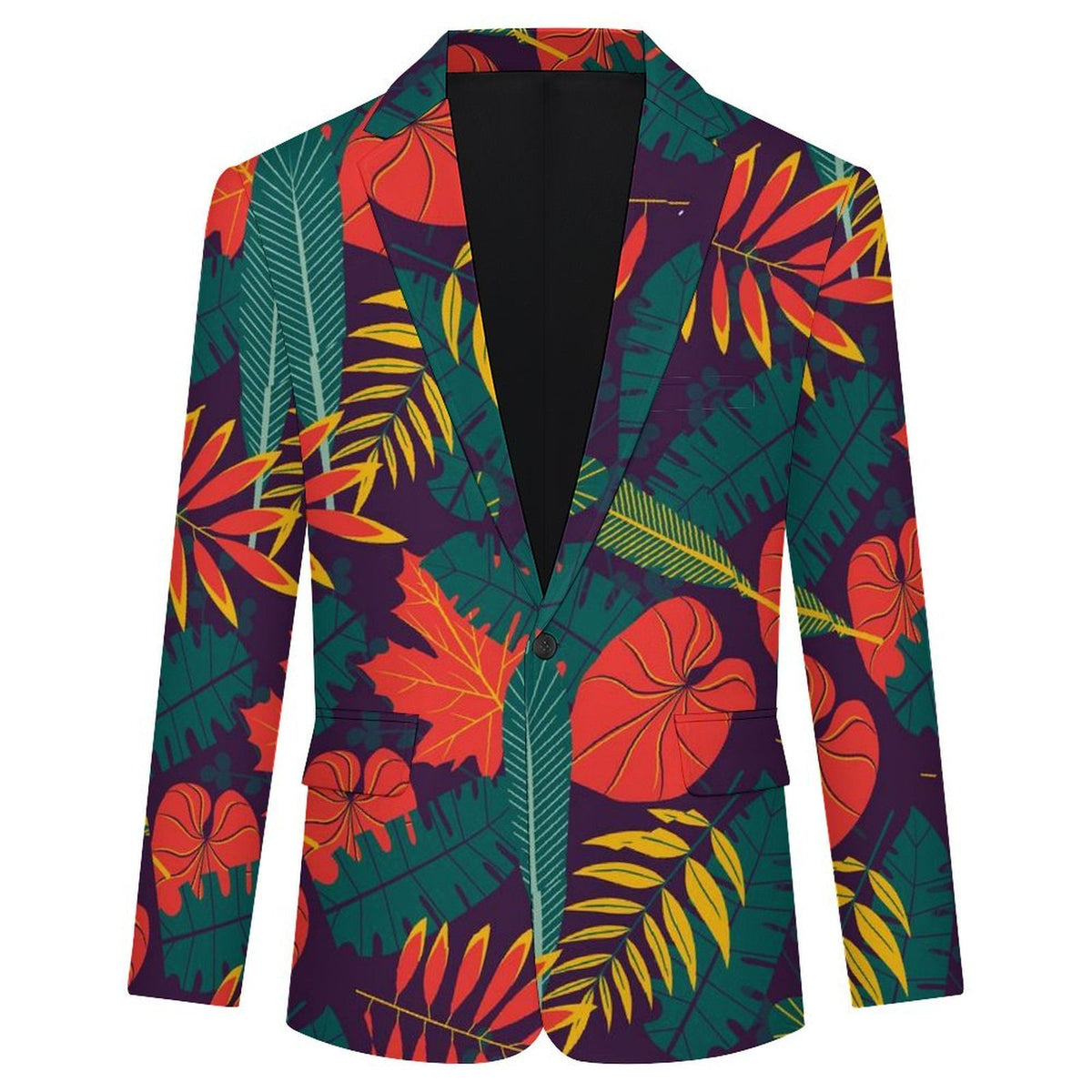Men's Single-Button Blazer with Custom Heat Transfer and Flap Pockets