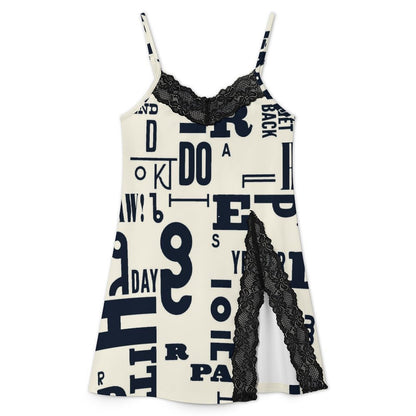 Custom Lace Trim Slip Dress with Personalized Print