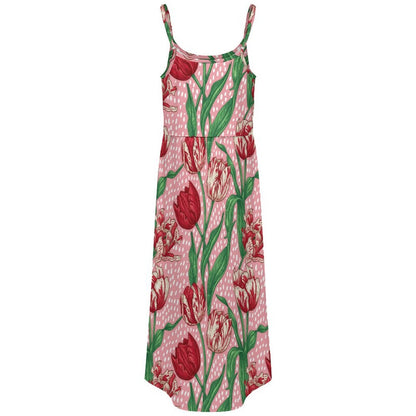 Custom Printed Spaghetti Strap Side Slit Maxi Dress