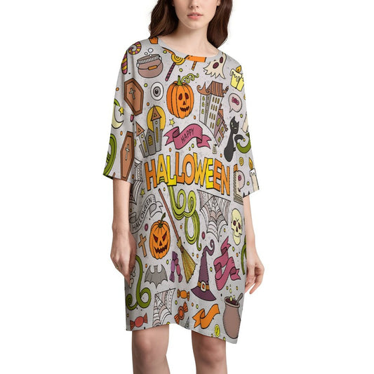 Custom Print Asymmetrical Dress | Personalized Milk Silk Short Sleeve Dress
