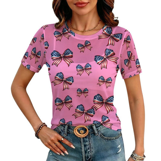 Custom Sheer Mesh Tee with Fishnet Fabric for Women