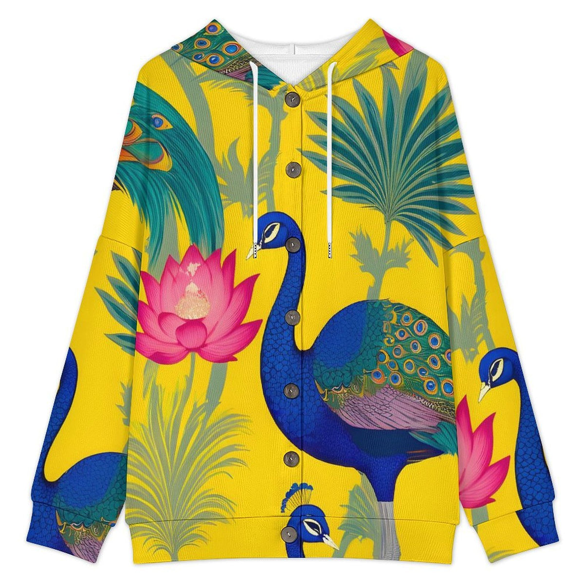 Women's Hooded Button-Up Knit Cardigan with Custom Heat Transfer