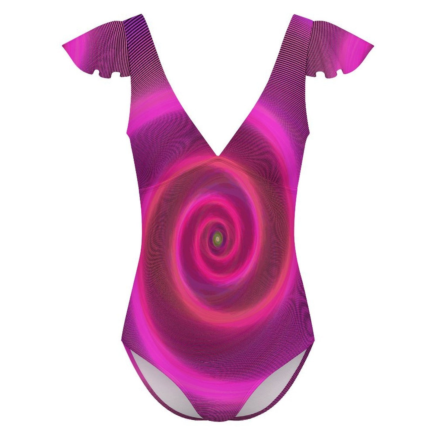 Custom V-Neck One-Piece Swimsuit with Ruffle Sleeves