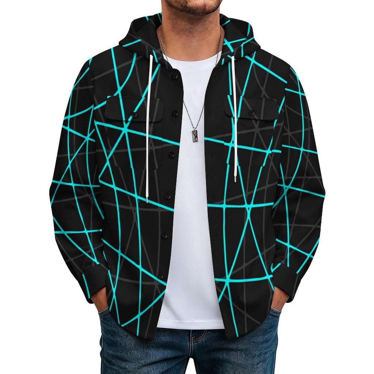 Custom Hooded Shirt Jacket for Men with All-Over Print