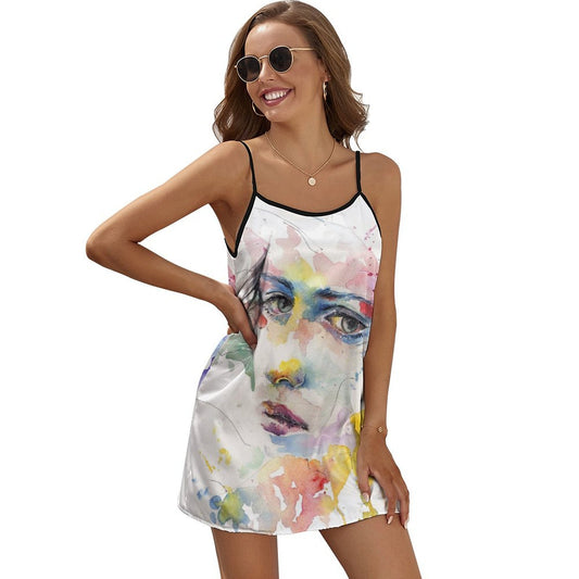 Custom Photo Slip Dress | Personalized V-Neck Satin Dress for Women