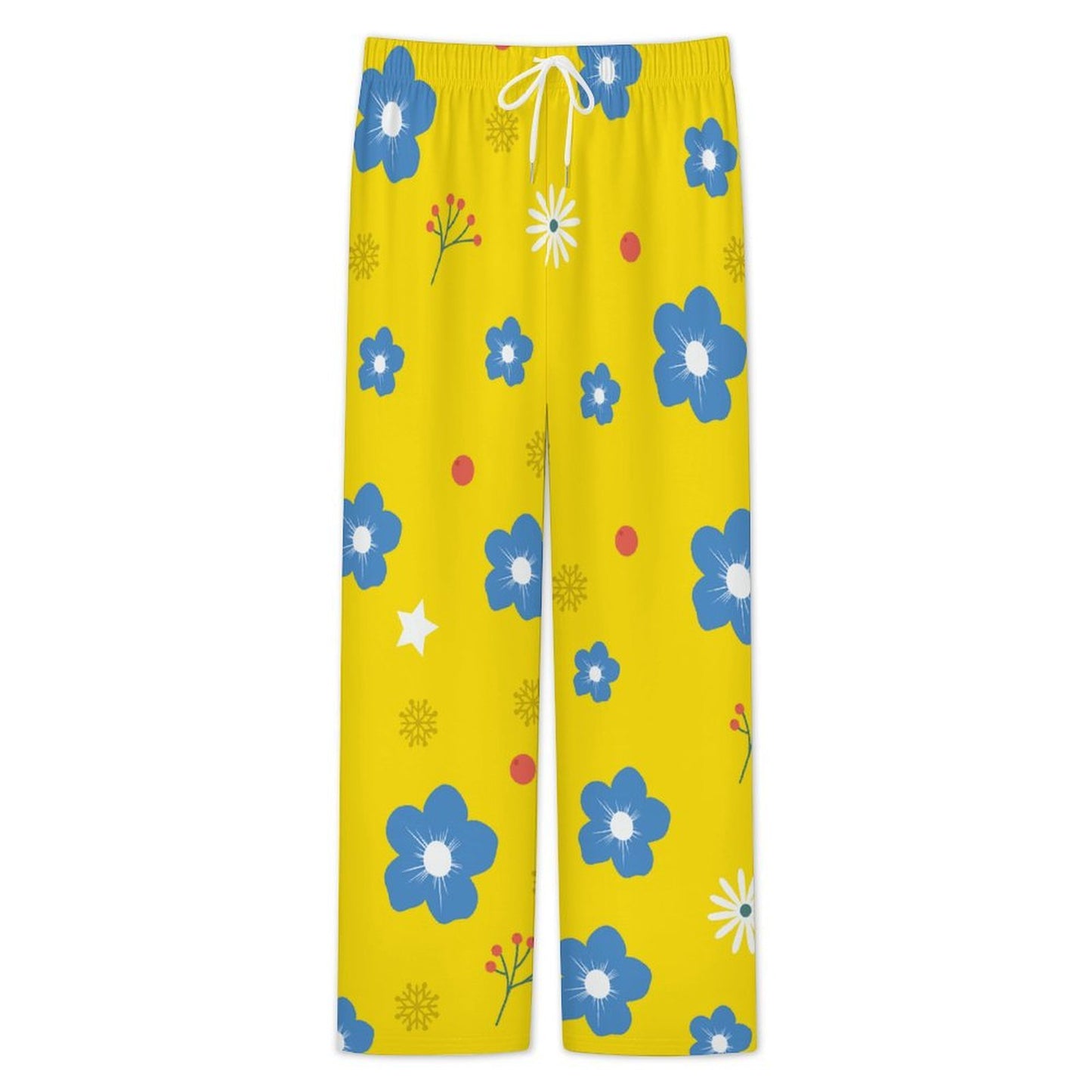 Shoulder Long Sleeved Pajama Set Yellow, Flower Background