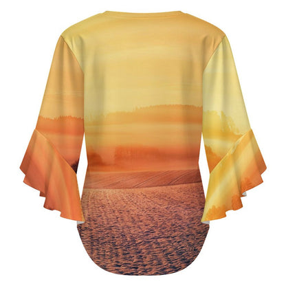 Custom Ruffle Bell Sleeve Top | Women's V-Neck Blouse