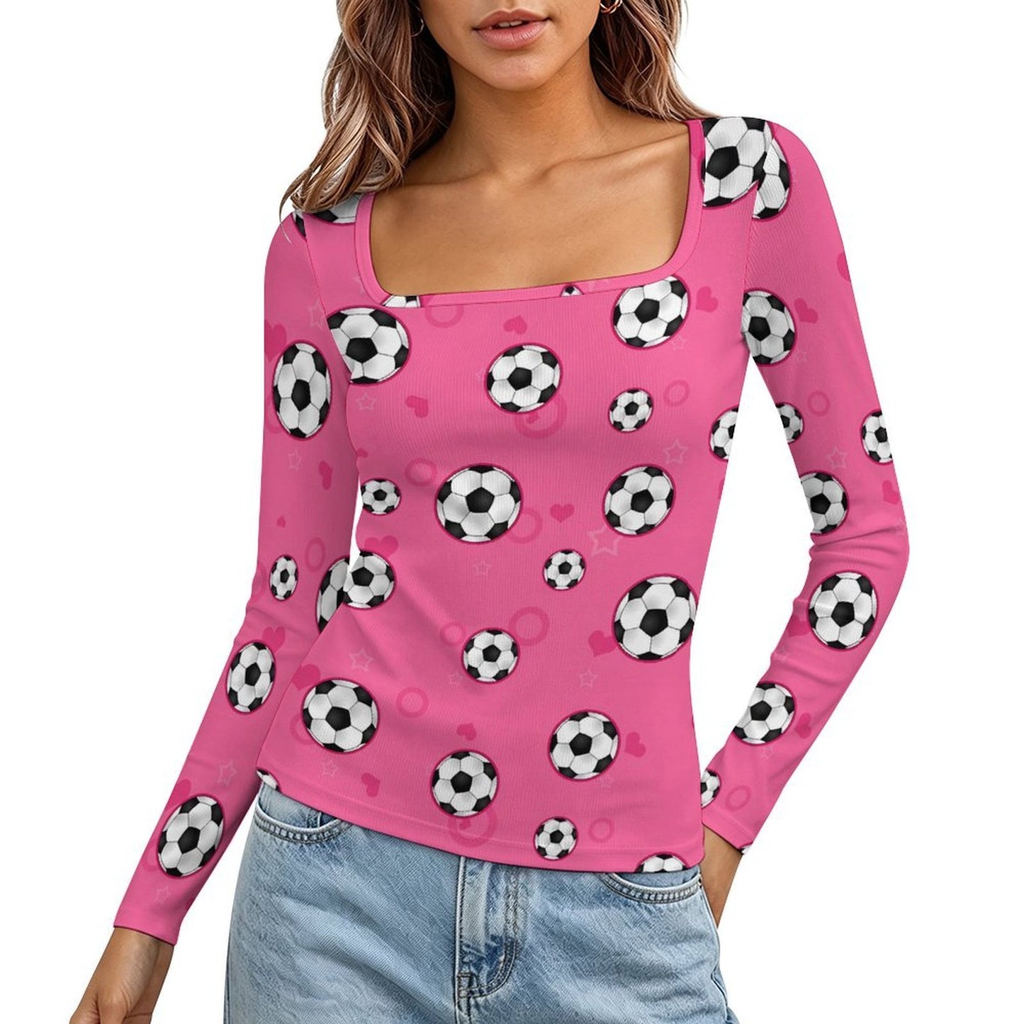 Custom Women's Square Neck Ribbed Long Sleeve Top
