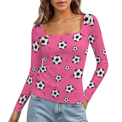 Custom Women's Square Neck Ribbed Long Sleeve Top