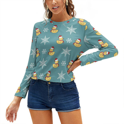 Women's Long Sleeve Shirt Merry Christmas Santa Duck Snowflake Blue