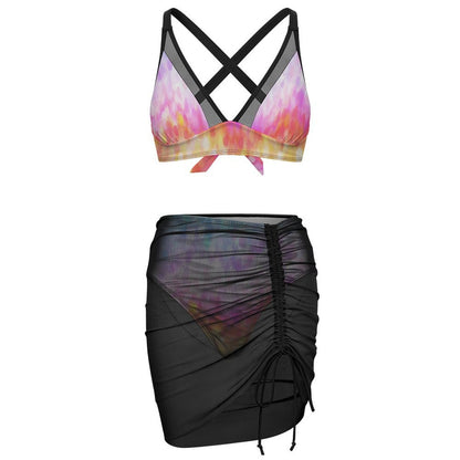 Netted Swim Skirt And Swimsuit Set Rainbow