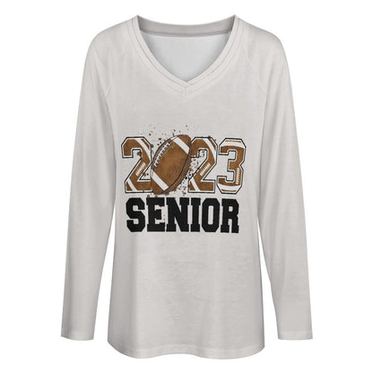 Custom Double V-Neck Loose T-Shirt | Women's Long Sleeve Top (S-5XL)