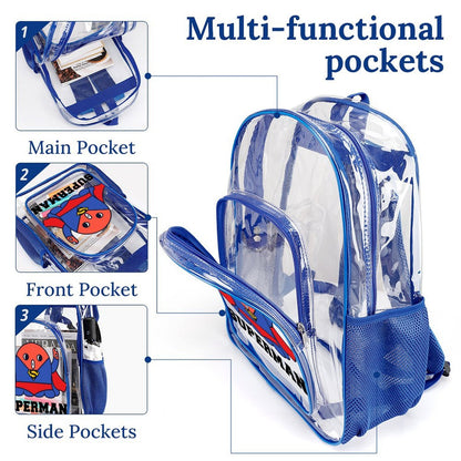 Custom Clear PVC Backpack with Mesh Pocket — UV-Printed Personalized Transparent Bag