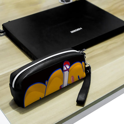 Custom Leather Pencil Pouch | Personalized Dual Zipper Makeup Bag