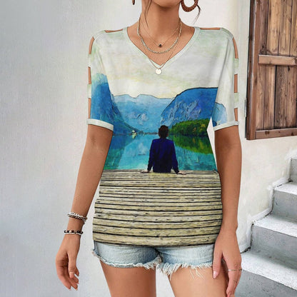 Custom Off-The-Shoulder Top | Personalized Ribbed V-Neck Tee
