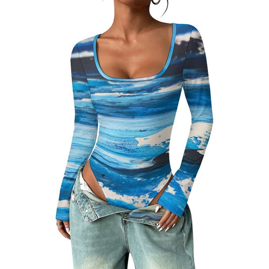 Custom Women's Square Neck Long Sleeve Bodysuit