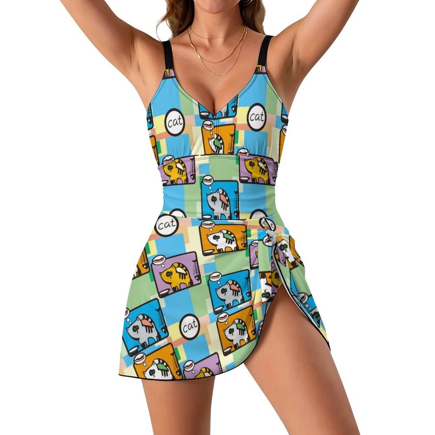 Women's Skirted One Piece Swimsuit with Tie Hem, Tummy Control and Custom Print